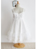 Ivory Chiffon Tulle Ruffles Pleated Flower Girl Dress